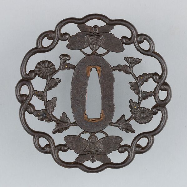 Sword Guard (Tsuba), Iron, gold, copper, Japanese
