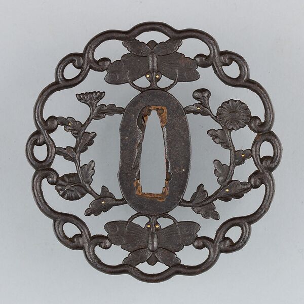 Sword Guard (Tsuba), Iron, gold, copper, Japanese