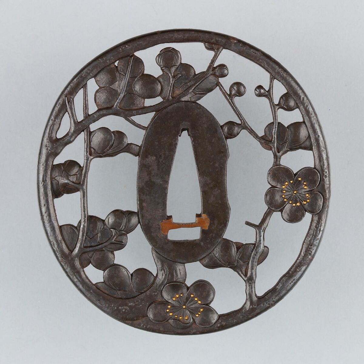 Sword Guard (Tsuba), Iron, gold, copper, Japanese