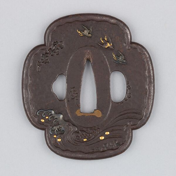 Sword Guard (Tsuba), Iron, gold, silver, copper-gold alloy (shakudō), copper, Japanese