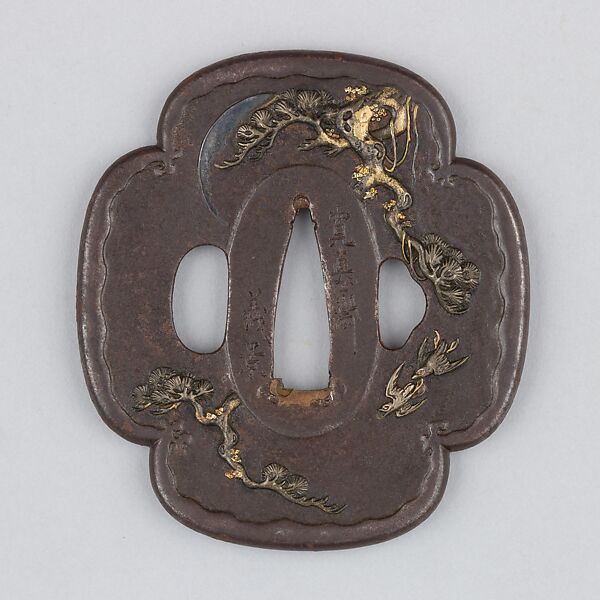 Sword Guard (Tsuba), Iron, gold, silver, copper-gold alloy (shakudō), copper, Japanese 