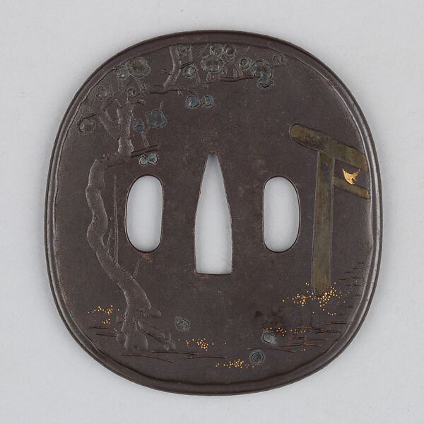 Sword Guard (Tsuba), Iron, gold, copper-silver alloy (shibuichi), copper-tin alloy (speculum), copper, Japanese 