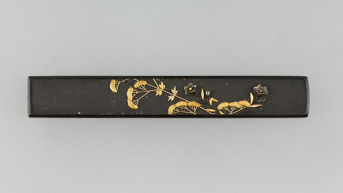 Knife Handle (Kozuka), Copper-gold alloy (shakudō), gold, Japanese 