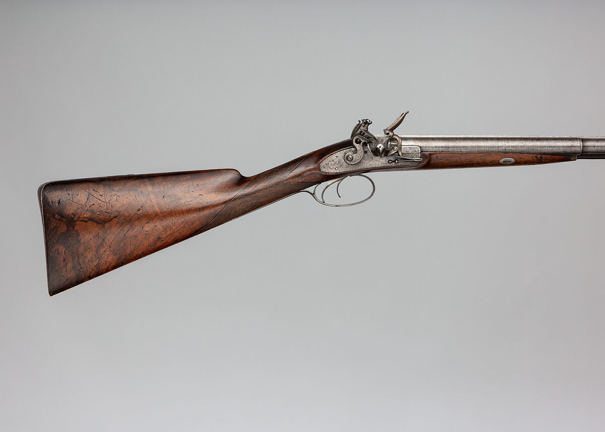 Double-Barreled Side-by-Side Flintlock Shotgun, Joseph Manton &amp; Son, British, London 1834–1838, Steel, wood (walnut), brass, platinum, silver, British, London