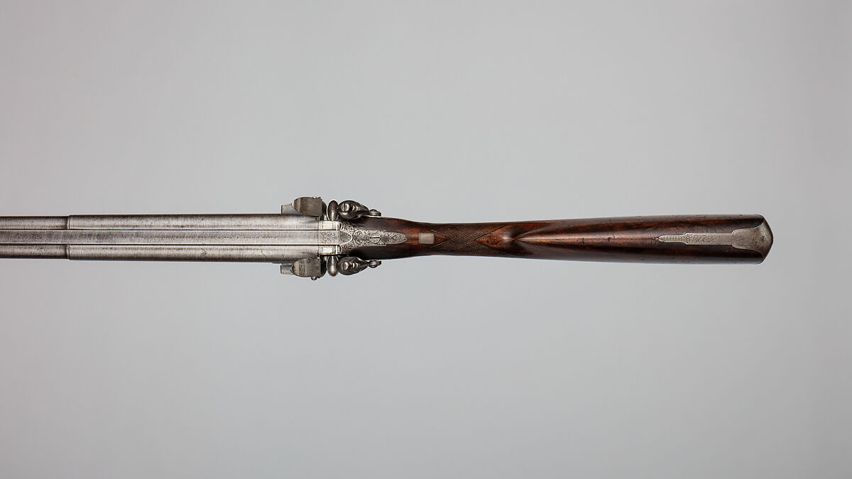 Double-Barreled Side-by-Side Flintlock Shotgun, Joseph Manton &amp; Son, British, London 1834–1838, Steel, wood (walnut), brass, platinum, silver, British, London