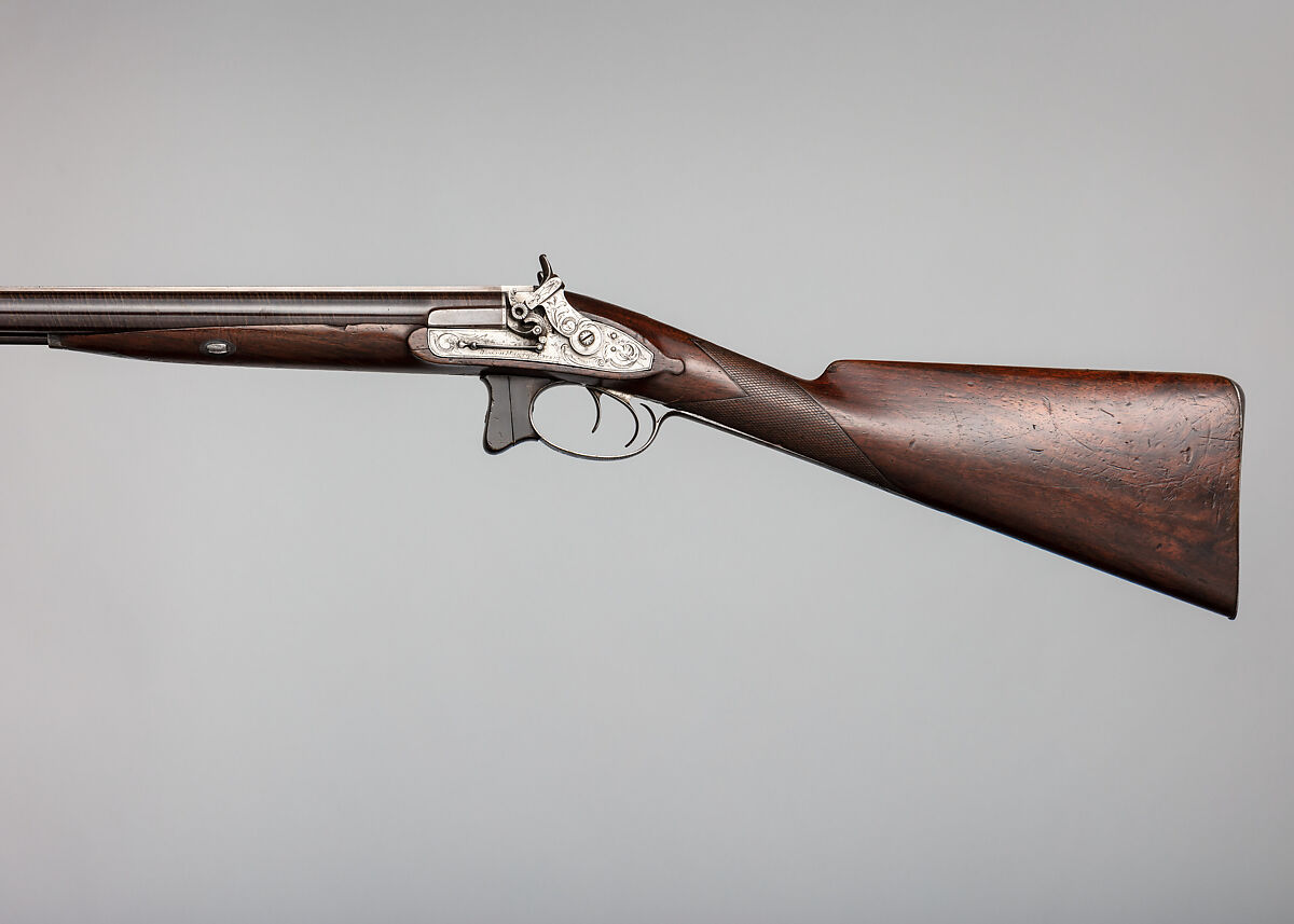 Double-Barreled Side-by-Side Tube-Lock Shotgun with Case, Joseph Manton (British, Grantham, Lincolnshire 1766–1835 London), Steel, wood (walnut, mahogany), horn, brass, silver, British, London