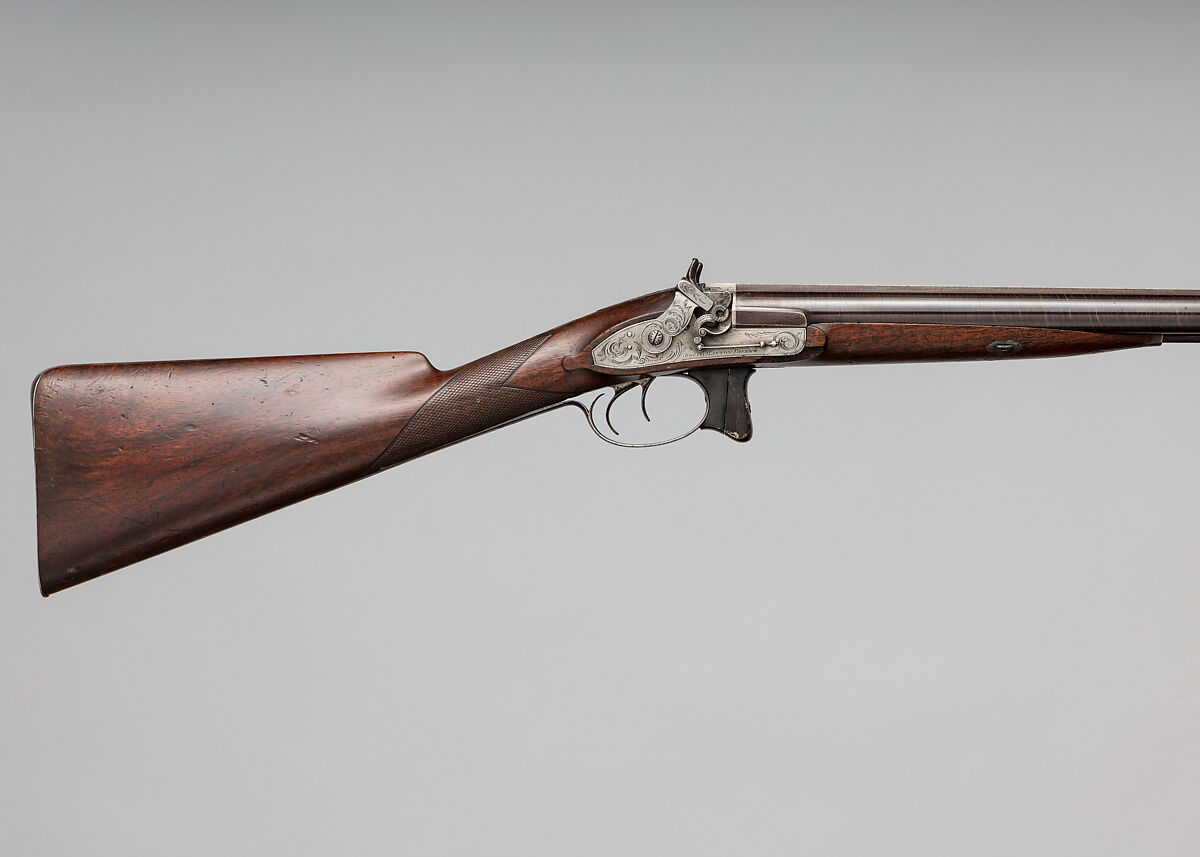 Double-Barreled Side-by-Side Tube-Lock Shotgun with Case, Joseph Manton (British, Grantham, Lincolnshire 1766–1835 London), Steel, wood (walnut, mahogany), horn, brass, silver, British, London