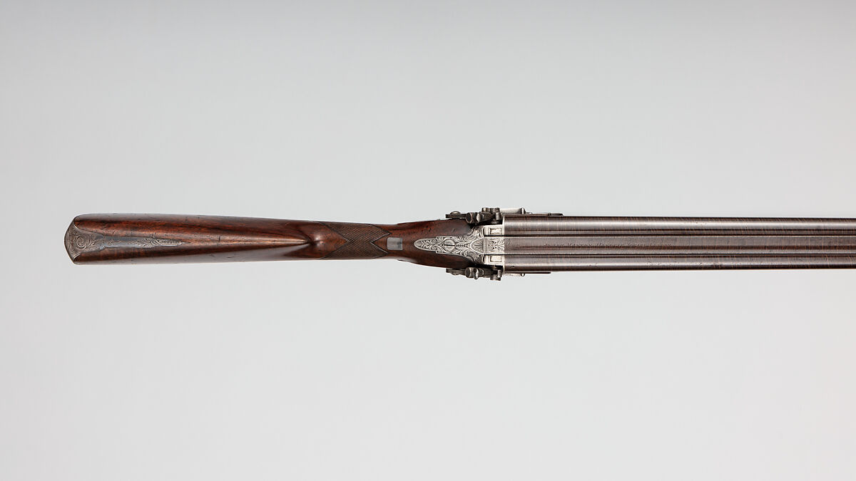 Double-Barreled Side-by-Side Tube-Lock Shotgun with Case, Joseph Manton (British, Grantham, Lincolnshire 1766–1835 London), Steel, wood (walnut, mahogany), horn, brass, silver, British, London