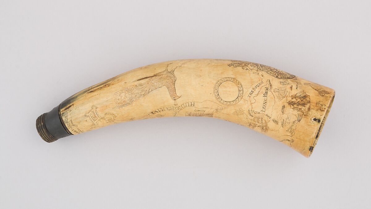 Powder Horn, Horn (cow), lead, American