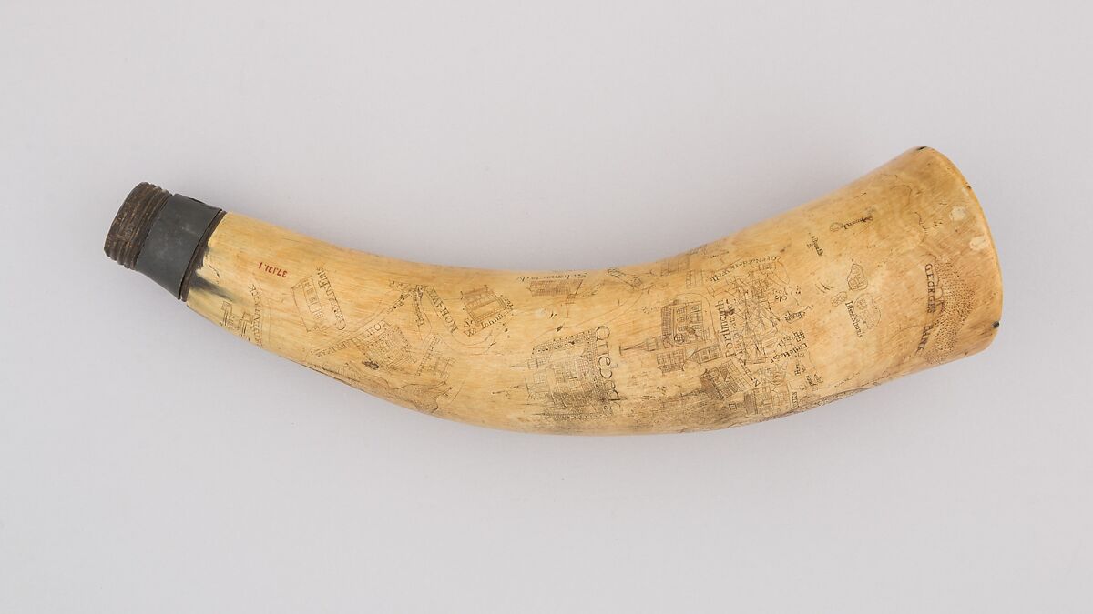 Powder Horn, Horn (cow), lead, American