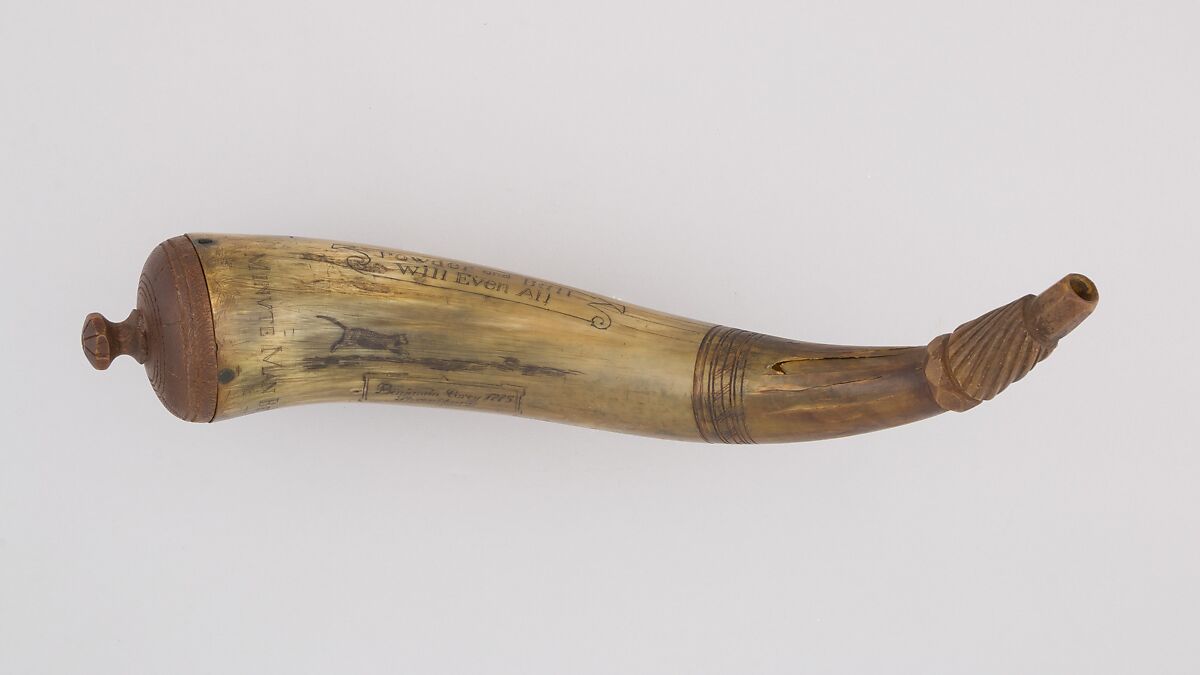 Powder Horn, Horn (cow), wood, Colonial American, Concord, Massachussets