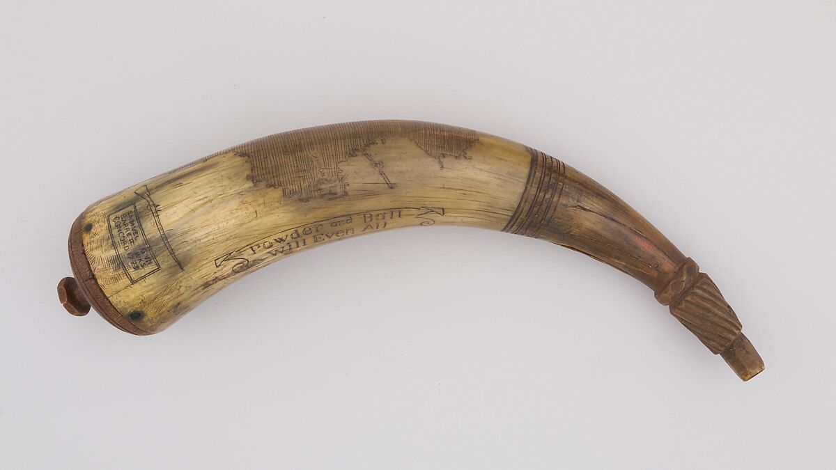 Powder Horn, Horn (cow), wood, Colonial American, Concord, Massachussets