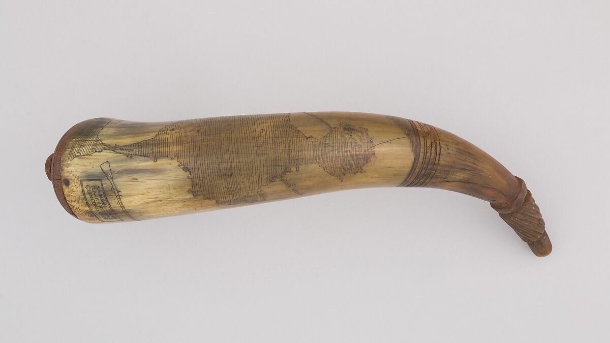 Powder Horn, Horn (cow), wood, Colonial American, Concord, Massachussets