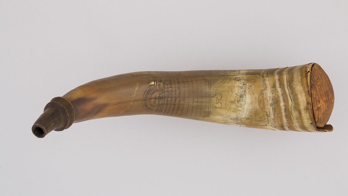 Powder Horn, Horn (cow), wood, American