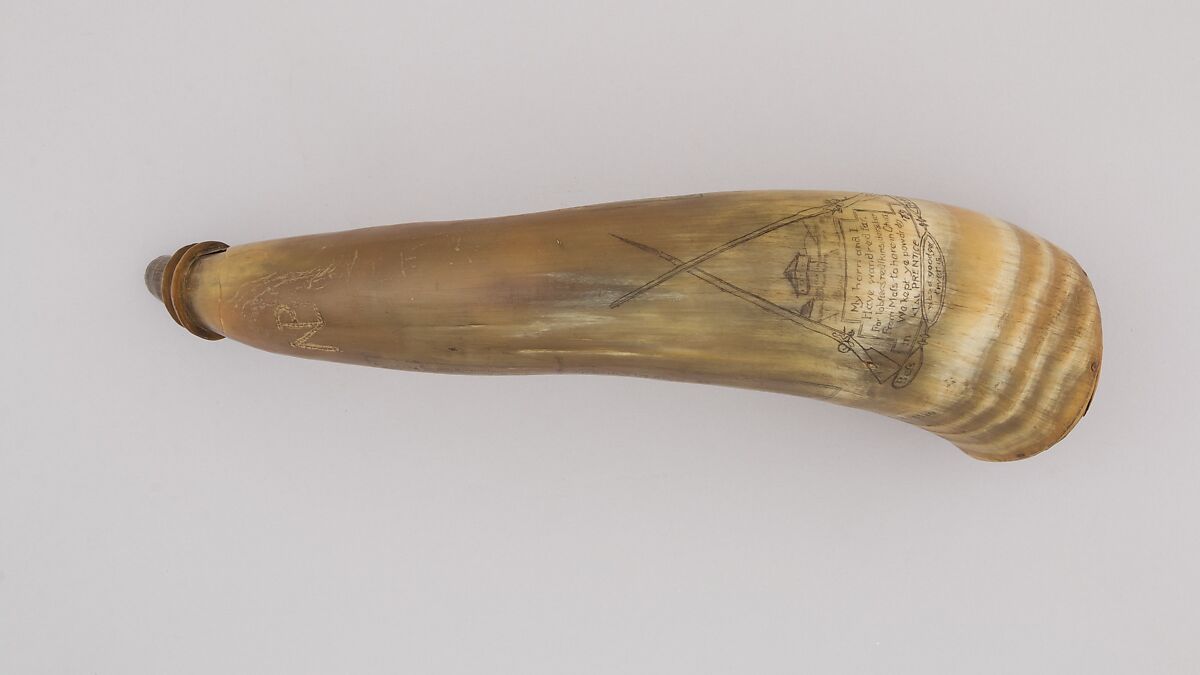 Powder Horn, Horn (cow), wood, American