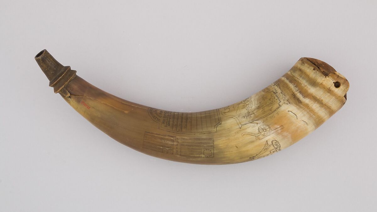 Powder Horn, Horn (cow), wood, American 