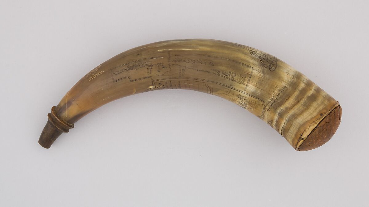 Powder Horn, Horn (cow), wood, American