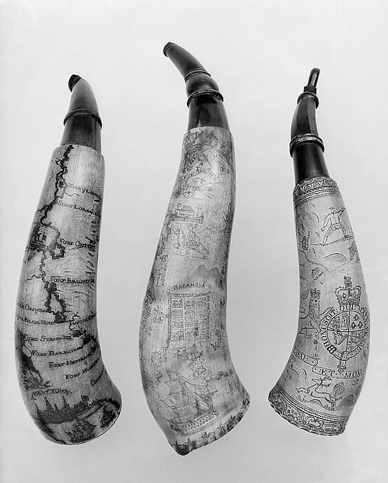 Powder Horn, Horn (cow), wood, American