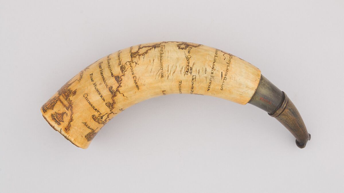 Powder Horn, Horn (cow), wood, American