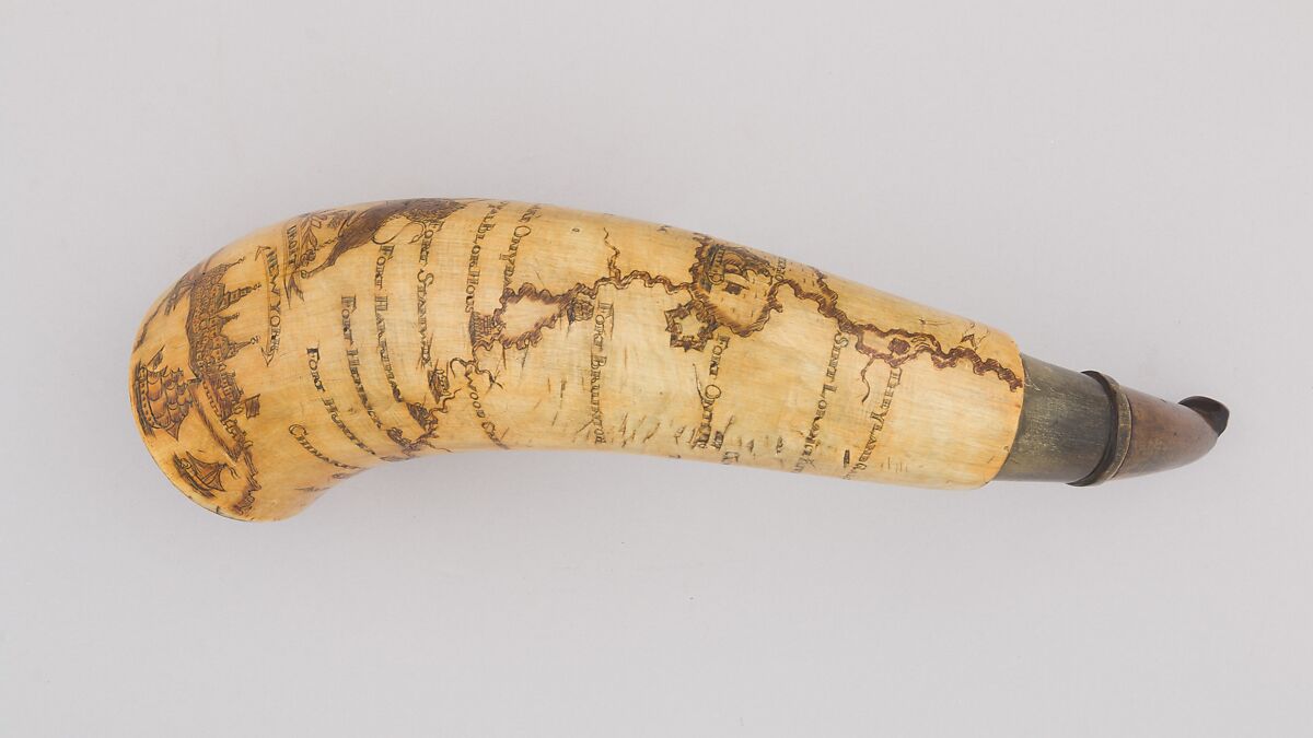 Powder Horn, Horn (cow), wood, American