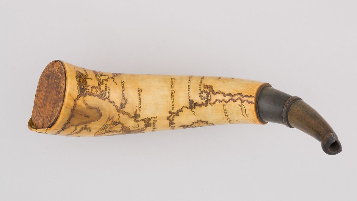 Powder Horn, Horn (cow), wood, American