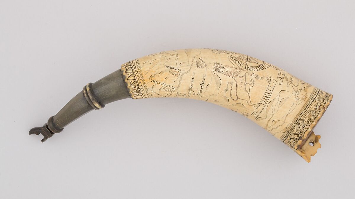 Powder Horn, Horn (cow), wood, American