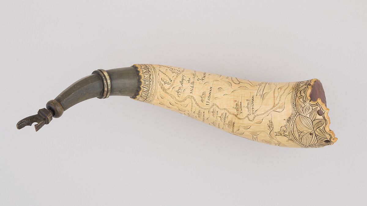 Powder Horn, Horn (cow), wood, American
