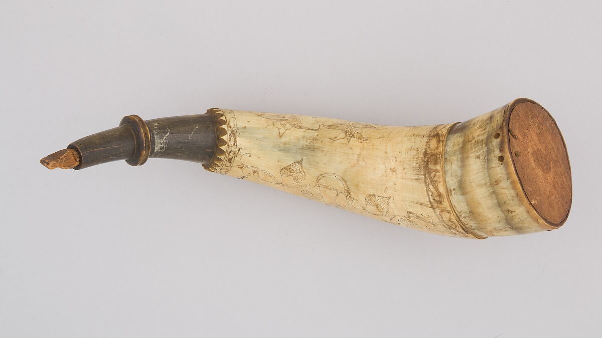 Powder Horn, Joseph Cram, Horn (cow), wood, Colonial American, Hampton Falls, New Hampshire