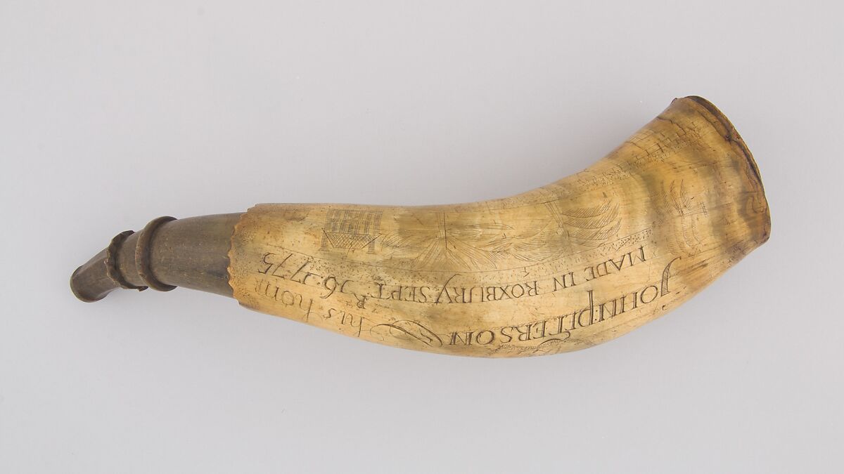Powder Horn, Horn (cow), wood, Colonial American, Roxbury, Massachusetts