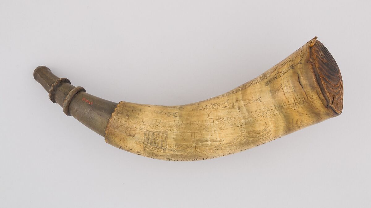 Powder Horn, Horn (cow), wood, Colonial American, Roxbury, Massachusetts