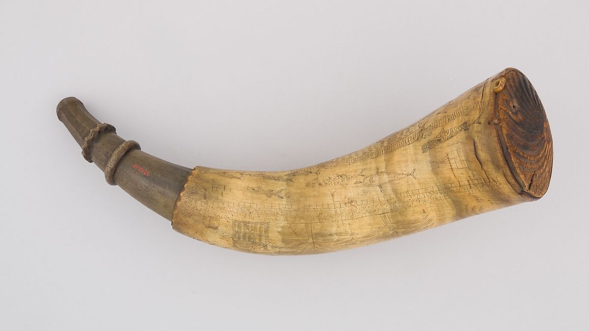 Powder Horn, Horn (cow), wood, Colonial American, Roxbury, Massachusetts