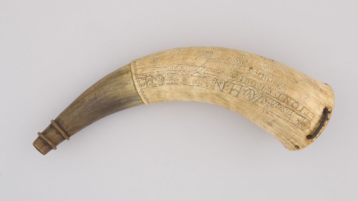 Powder Horn, Horn (cow), wood, Colonial American, Ticonderoga, New York
