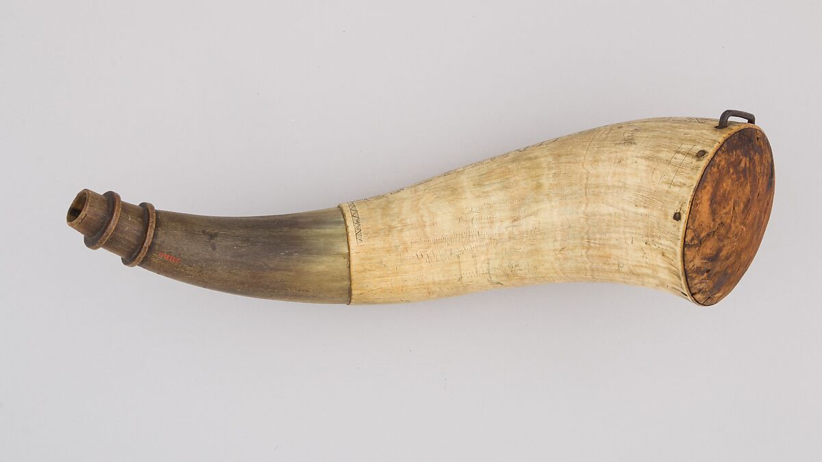 Powder Horn, Horn (cow), wood, Colonial American, Ticonderoga, New York