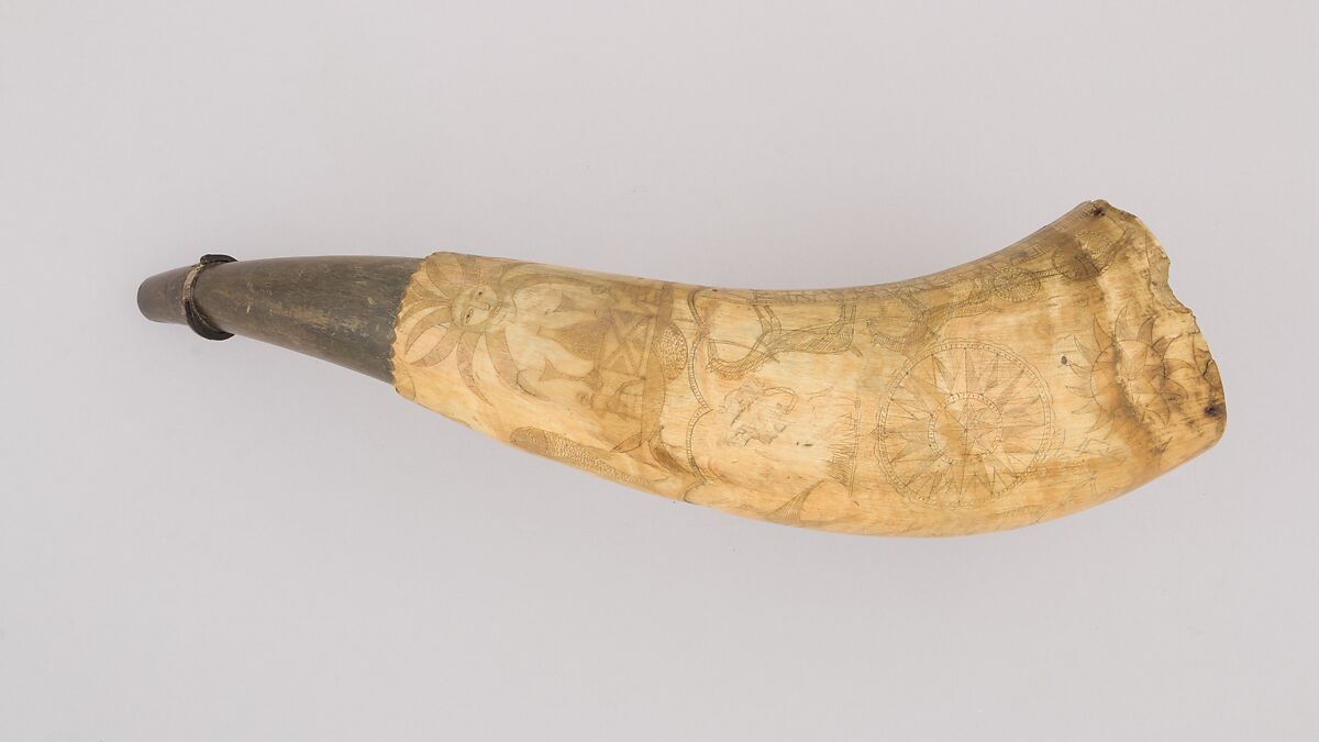 Powder Horn, Horn (cow), wood, American