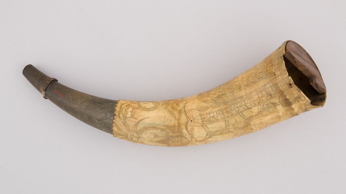 Powder Horn, Horn (cow), wood, American 