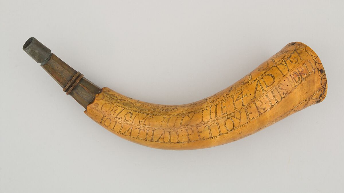 Powder Horn, Horn (cow), wood, Colonial American