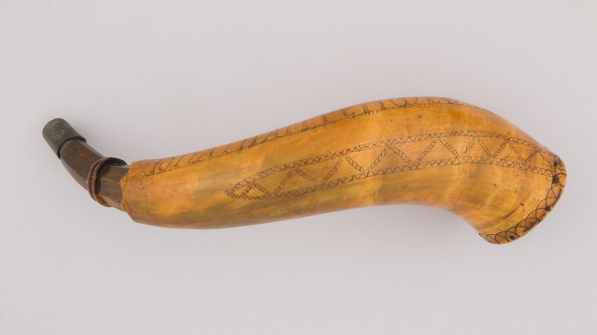 Powder Horn, Horn (cow), wood, Colonial American