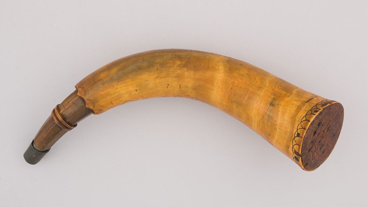 Powder Horn, Horn (cow), wood, Colonial American
