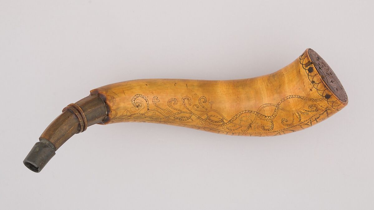 Powder Horn, Horn (cow), wood, Colonial American