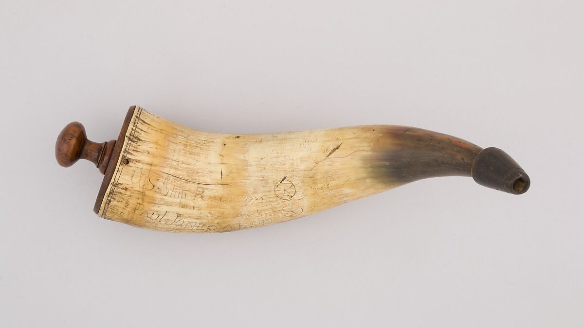 Powder Horn, Horn (cow), wood, Colonial American