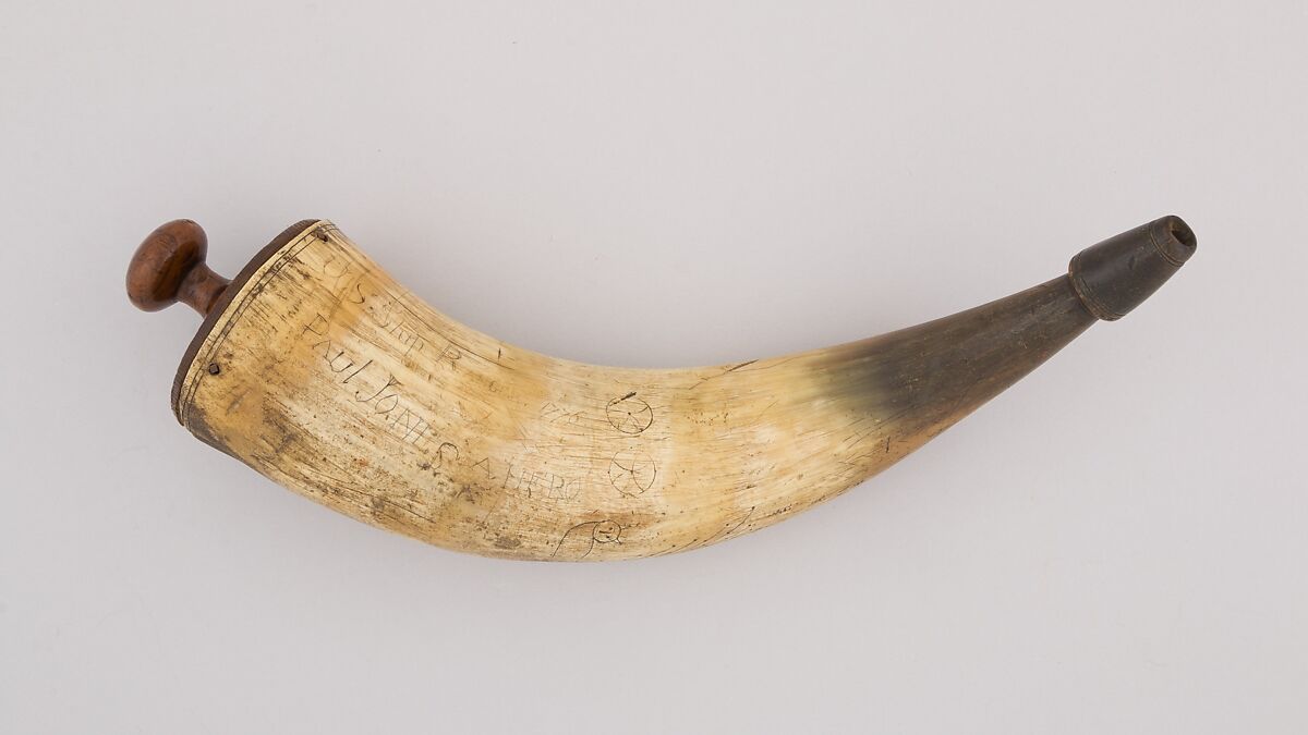 Powder Horn, Horn (cow), wood, Colonial American 