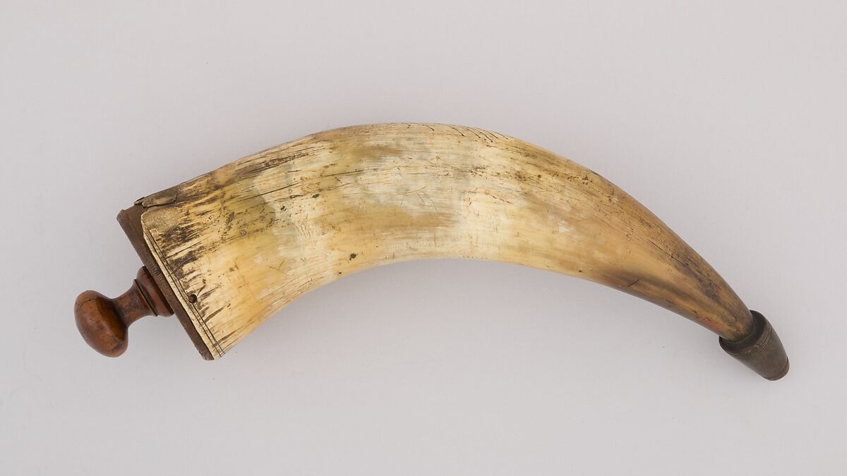Powder Horn, Horn (cow), wood, Colonial American