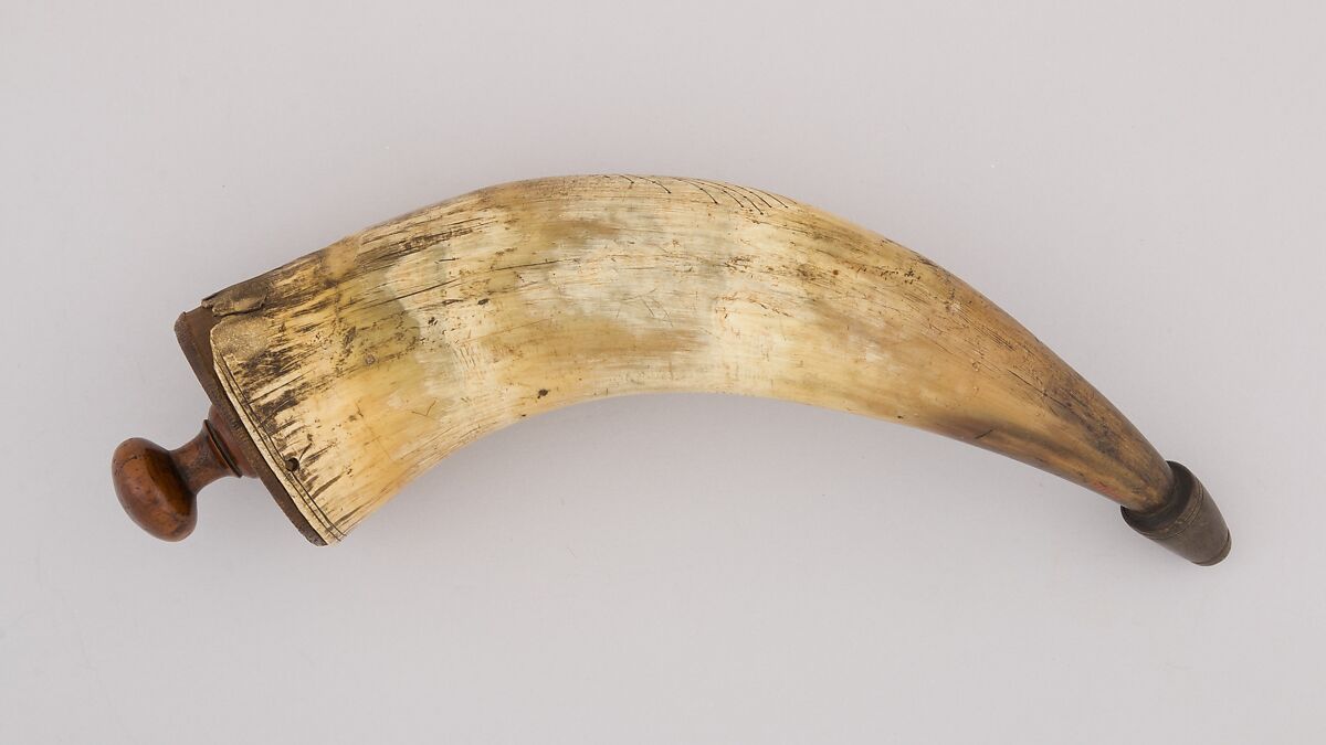 Powder Horn, Horn (cow), wood, Colonial American