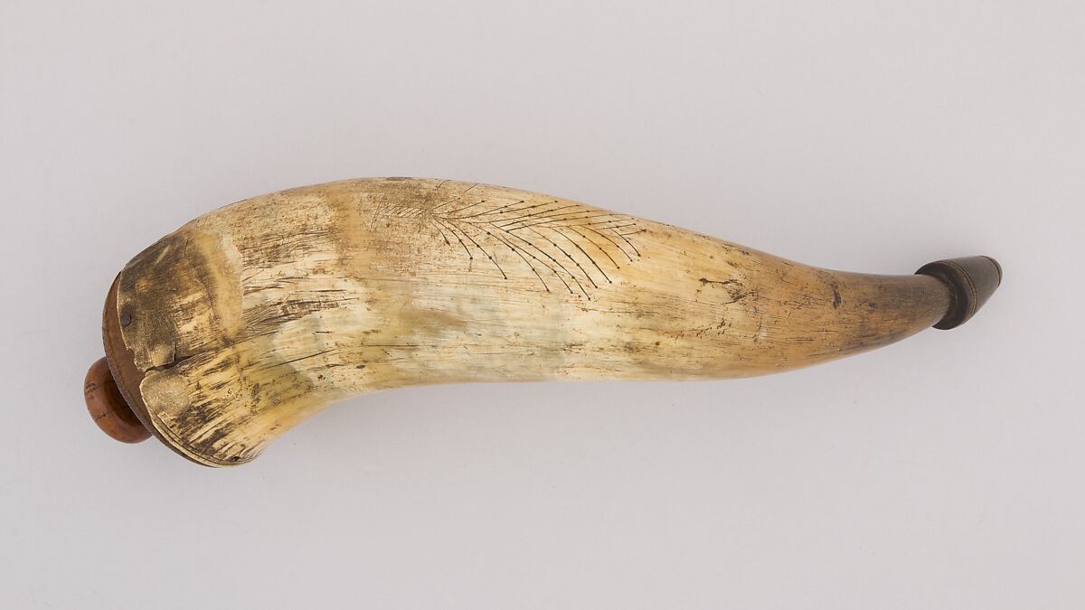 Powder Horn, Horn (cow), wood, Colonial American