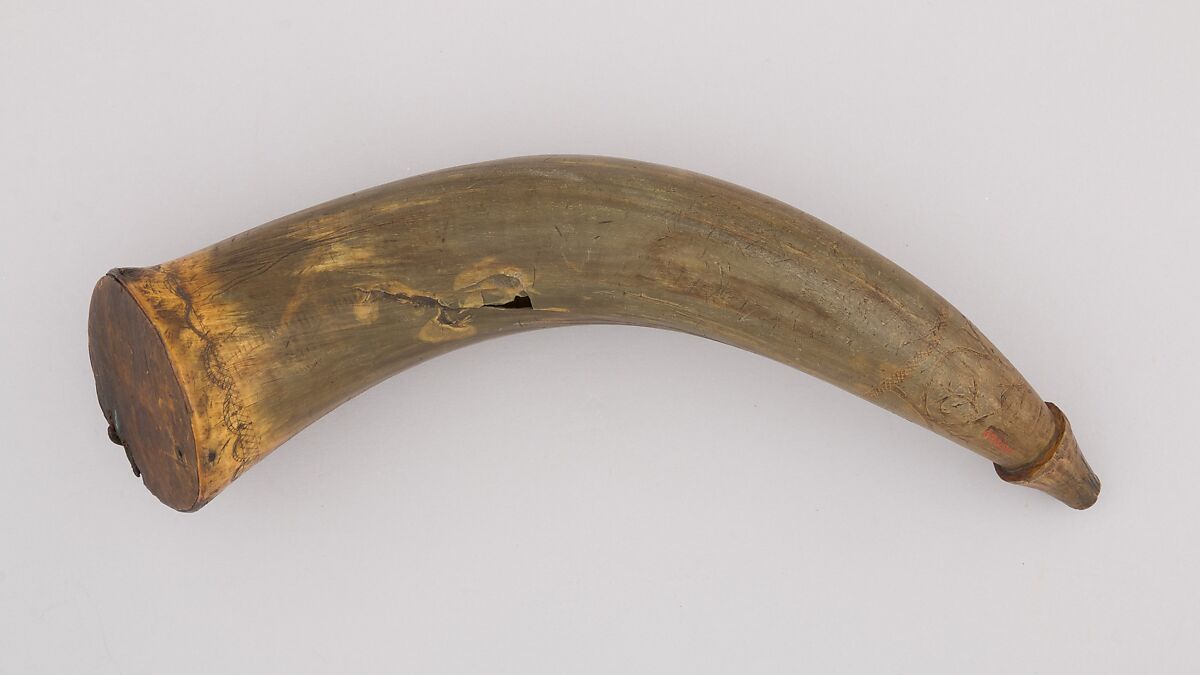 Powder Horn, Horn (cow), wood, Colonial American, Lunenberg, Massachussetts