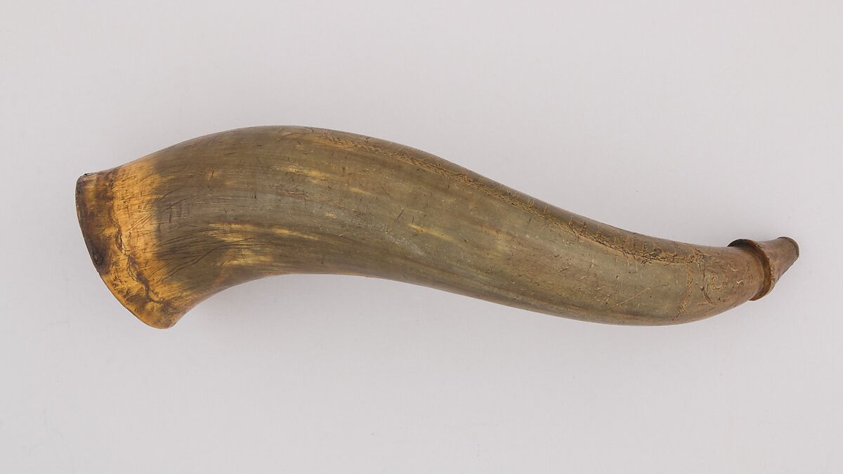 Powder Horn, Horn (cow), wood, Colonial American, Lunenberg, Massachussetts