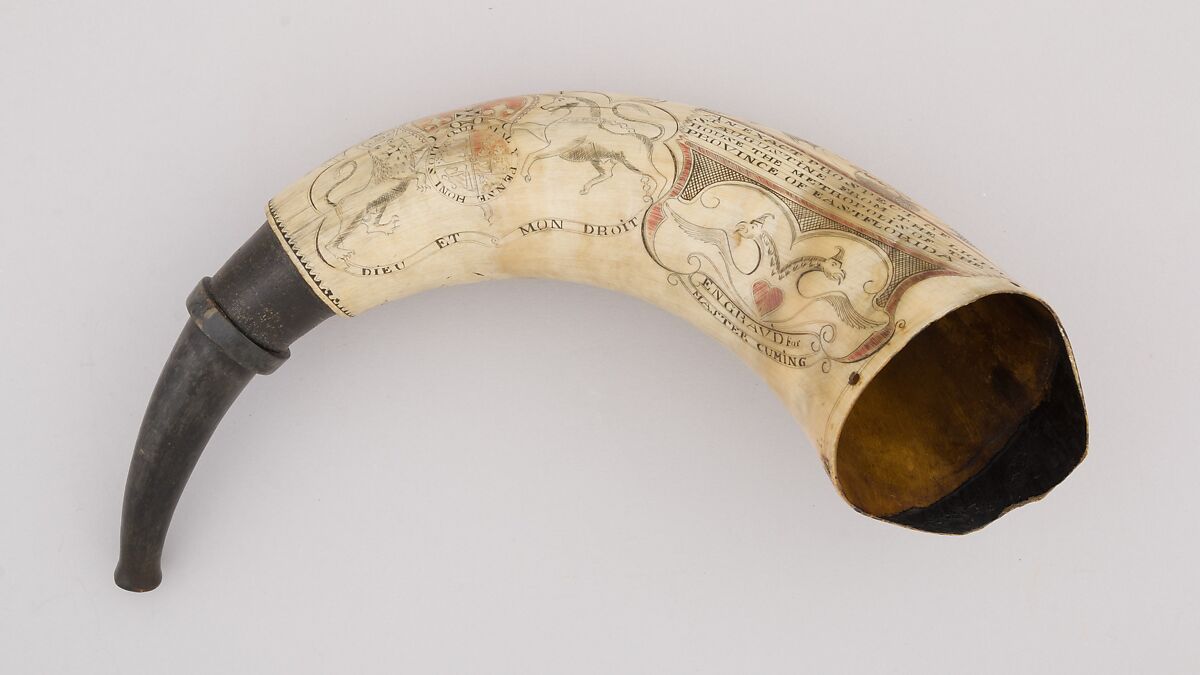 Powder Horn, Horn (cow), brass, pigment, Colonial American, St. Augustine, Florida