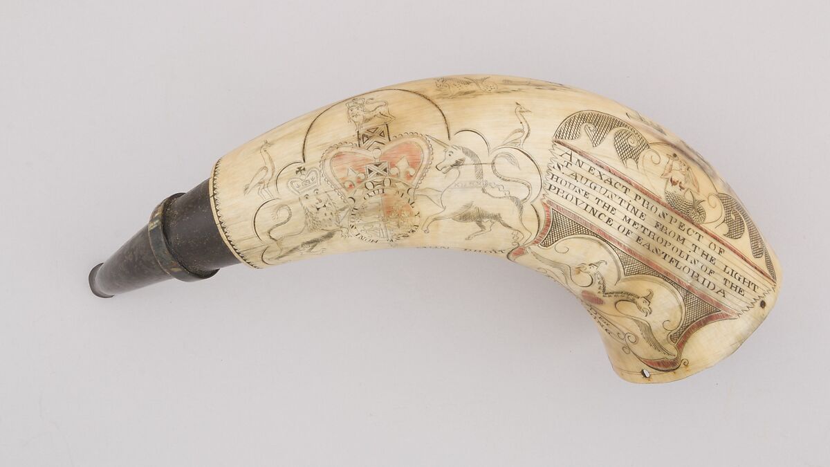 Powder Horn, Horn (cow), brass, pigment, Colonial American, St. Augustine, Florida