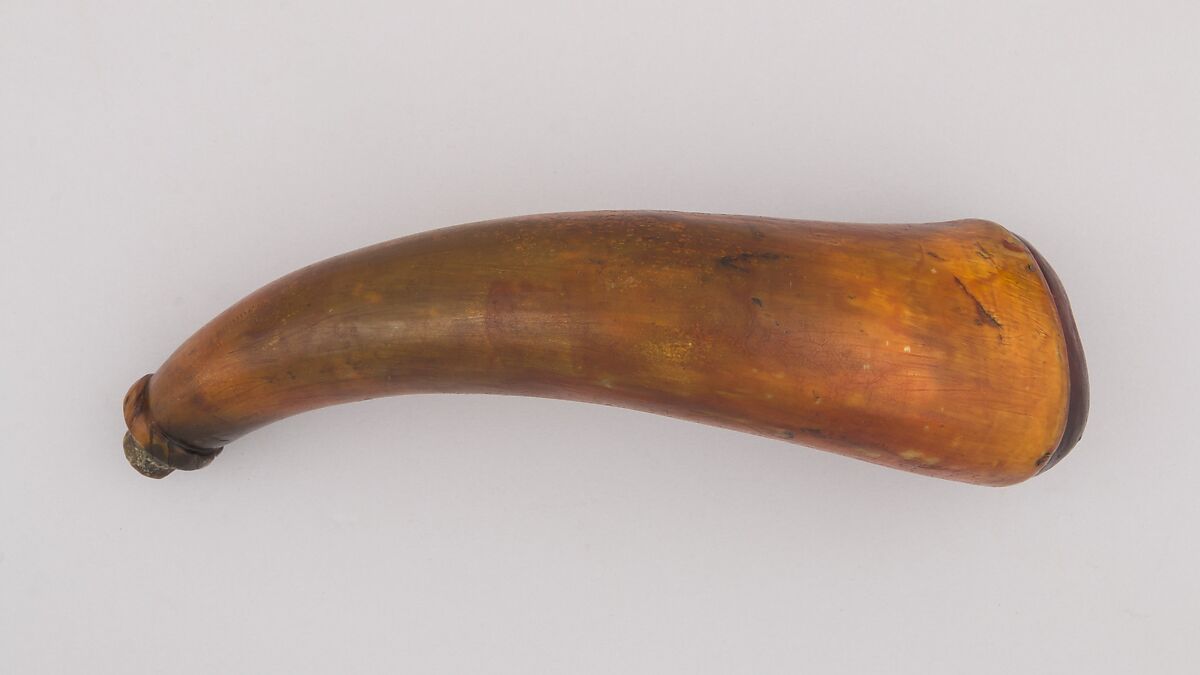 Powder Horn, Horn (cow), wood, ink, American