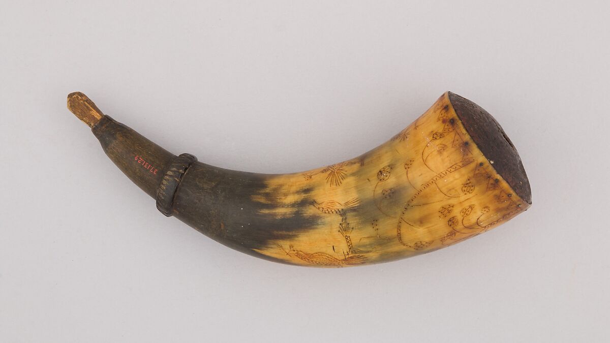 Powder Horn, Horn (cow), wood, American 